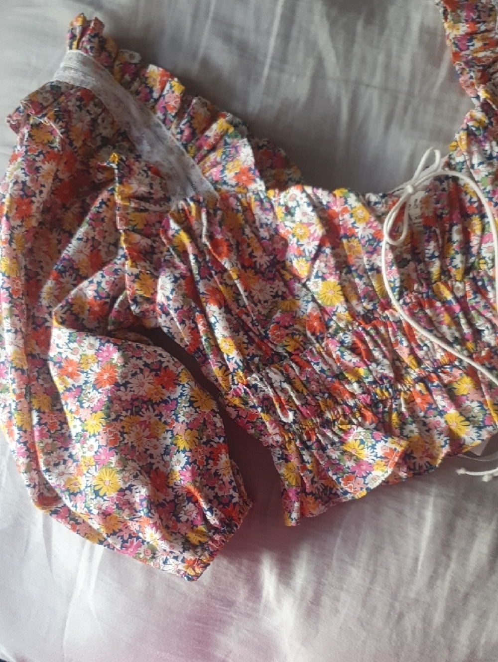 For Love & Lemons Pink Multi Floral Smocked Crop Top